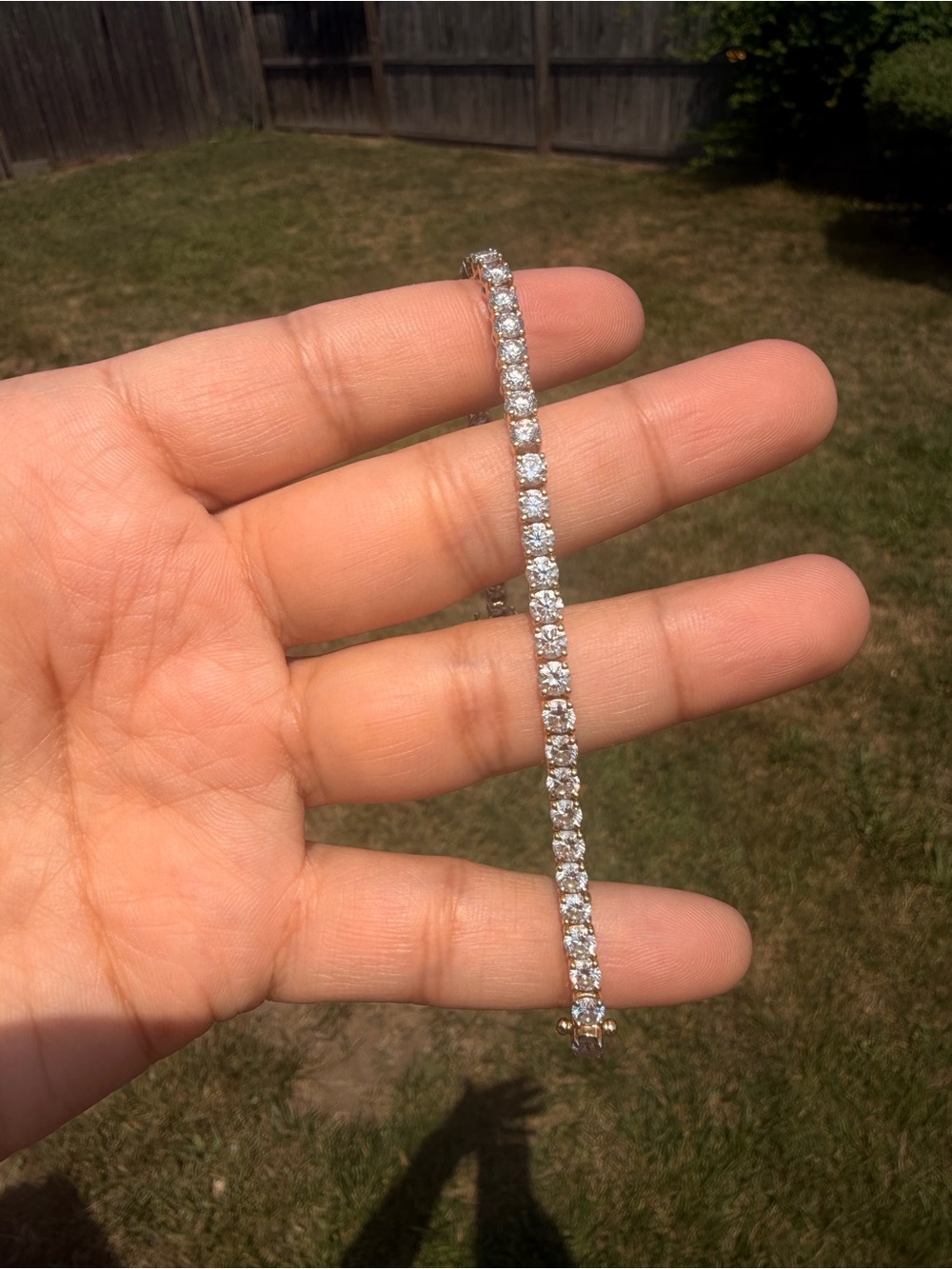 14k Yellow Gold 9.99 Ctw Lab- Grown Diamond Tennis Bracelet 7”.